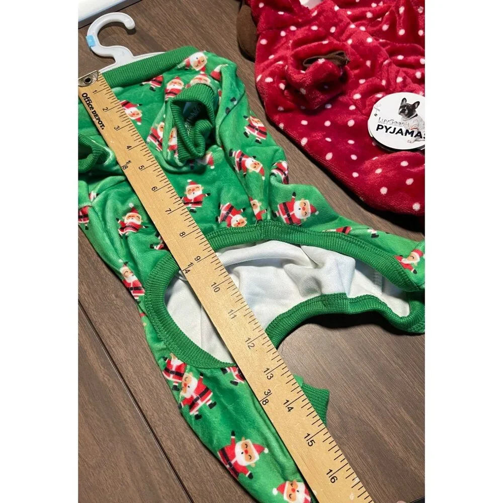 Santa & Reindeer Polka Dot Dog Pajamas 2-Pack Small Adorable Holiday Pet Outfit